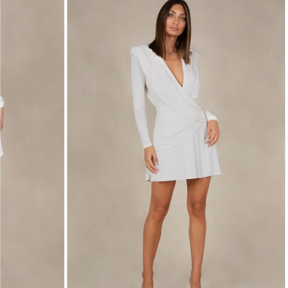 Elegant White Draped Mini Dress